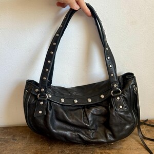 Y2K Botkier Black Leather Studded Shoulder Bag With Zipper Detail
