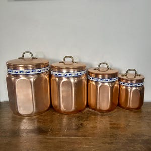 Shabby Chic Vintage Tin Copper Canisters, Set of 4 | Kitchen Storage | Vintage Home Decor