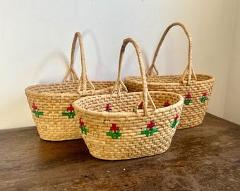 Vintage Mexican Baskets, Set of 3 | Boho Chic Decor | Decorative Storage