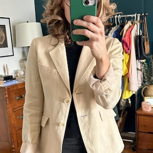 Vintage 100% Linen Beige Blazer Size Small | Vintage 90&#39;s Talbots Blazer
