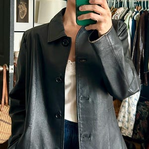 Vintage 90&#39;s Women&#39;s Black Leather Jacket Size Medium | 90s Style Leather Coat