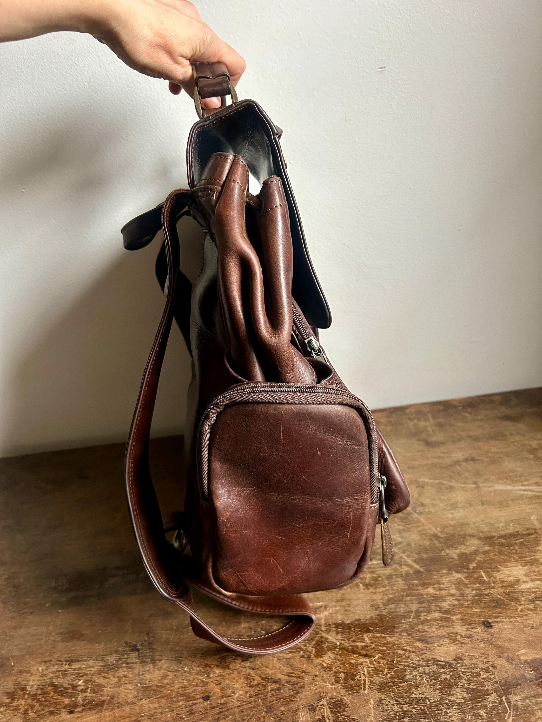 Vintage Norm Thompson Brown Leather Backpack | Distressed  display picture 3