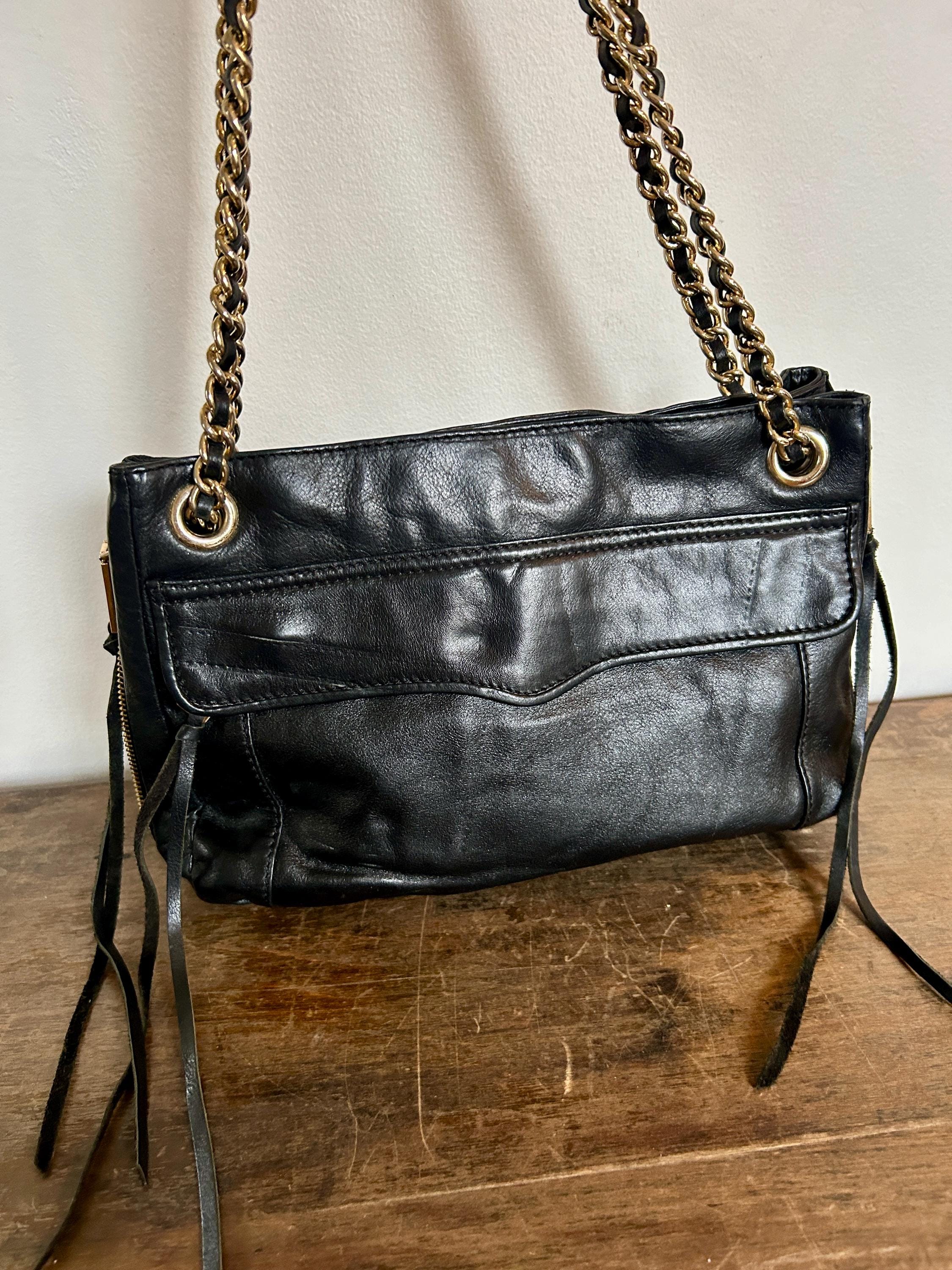Y2K Black Leather Shoulder Bag, Rebecca Minkoff | Gold Chain