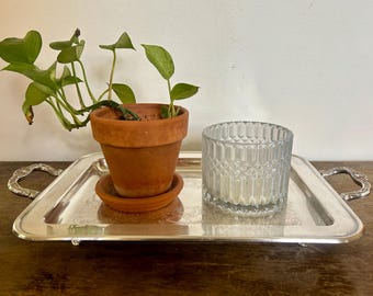 Vintage Silver Plated Footed Serving Tray, Floral Engraved Handles