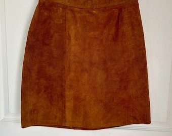 Minifalda vintage de ante color camel, talla pequeña / Estilo western / Estilo años 70