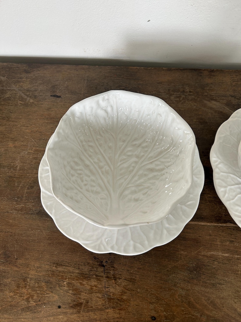 Cabbage Tableware Vintage White Cabbage Bowl & Plate Set |ceramic Leaf Dinnerware ...