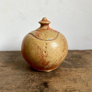MCM Art Pottery Round Lidded Vessel | Studio Pottery Lidded Canister | Midcentury Handmade Ceramic Lidded Jar