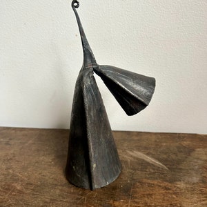 Vintage West African Gankogui Forged Iron Double Percussion Gong From Ghana