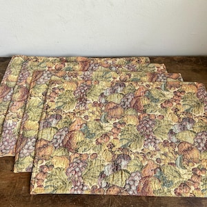 Vintage Tapestry Placemats, Set of 4 | Fruit Motif | Boho Decor