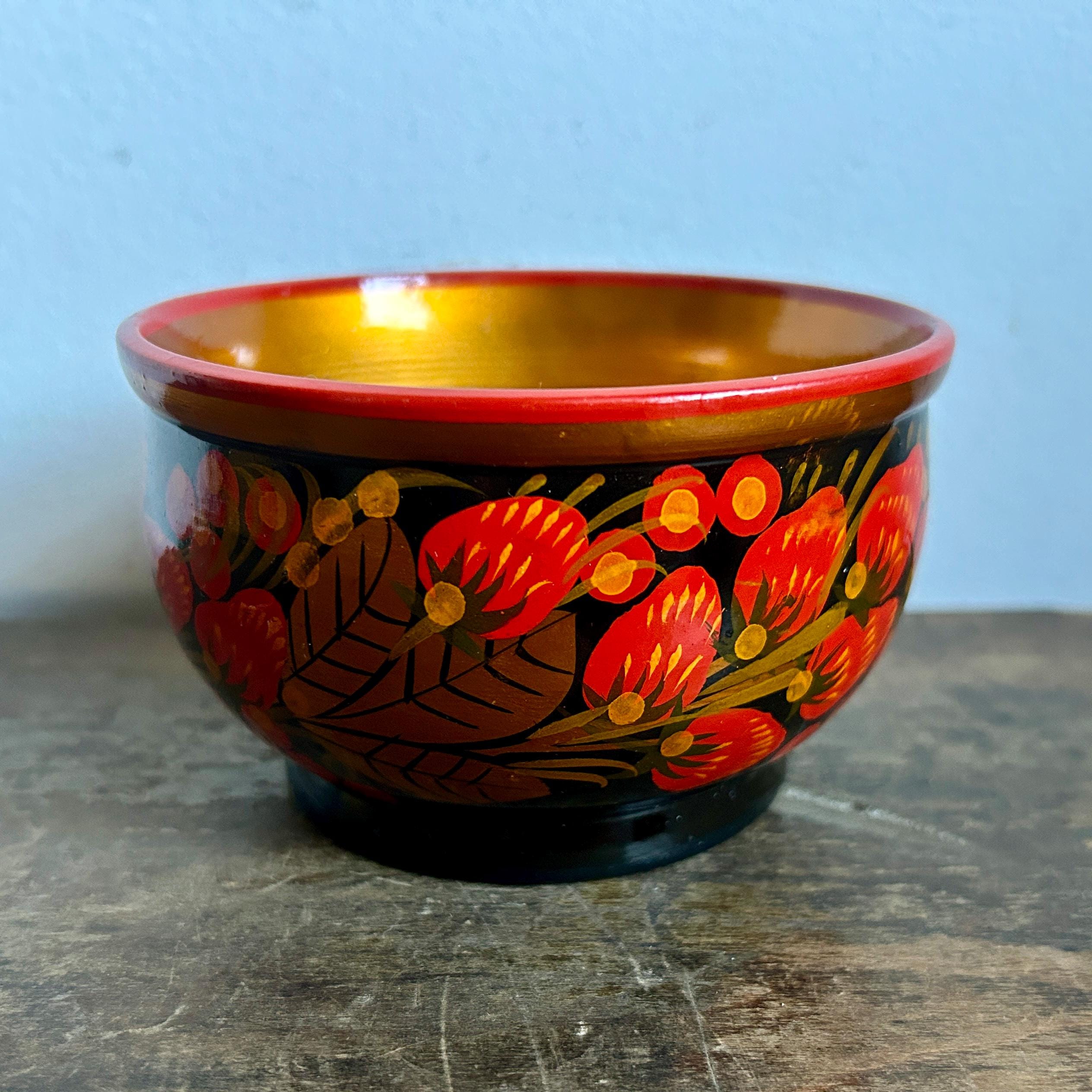 Vintage Russian Khokhloma Folk Art Painted Wooden Bowl | Catchall