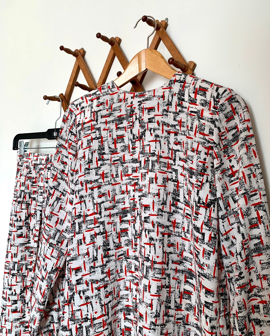 Vintage 80's Abstract Print Blouse and Pleated Skirt Set Sz Small - Etsy