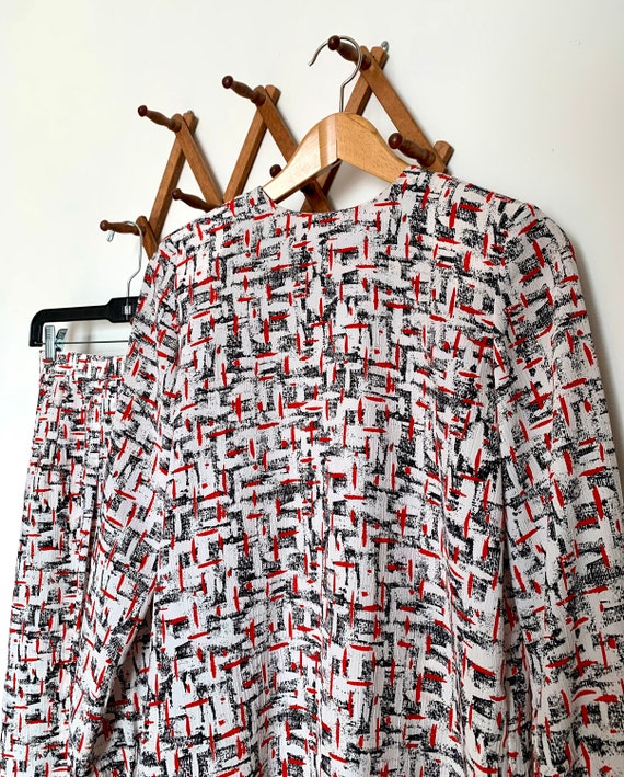 80's Abstract Print Blouse and Pleated skirt Set … - image 1