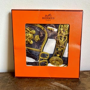 Vintage Hermès Brides de Gala Silk Scarf, Navy 35in x 35in with Original Envelope | Designer Silk Scarf