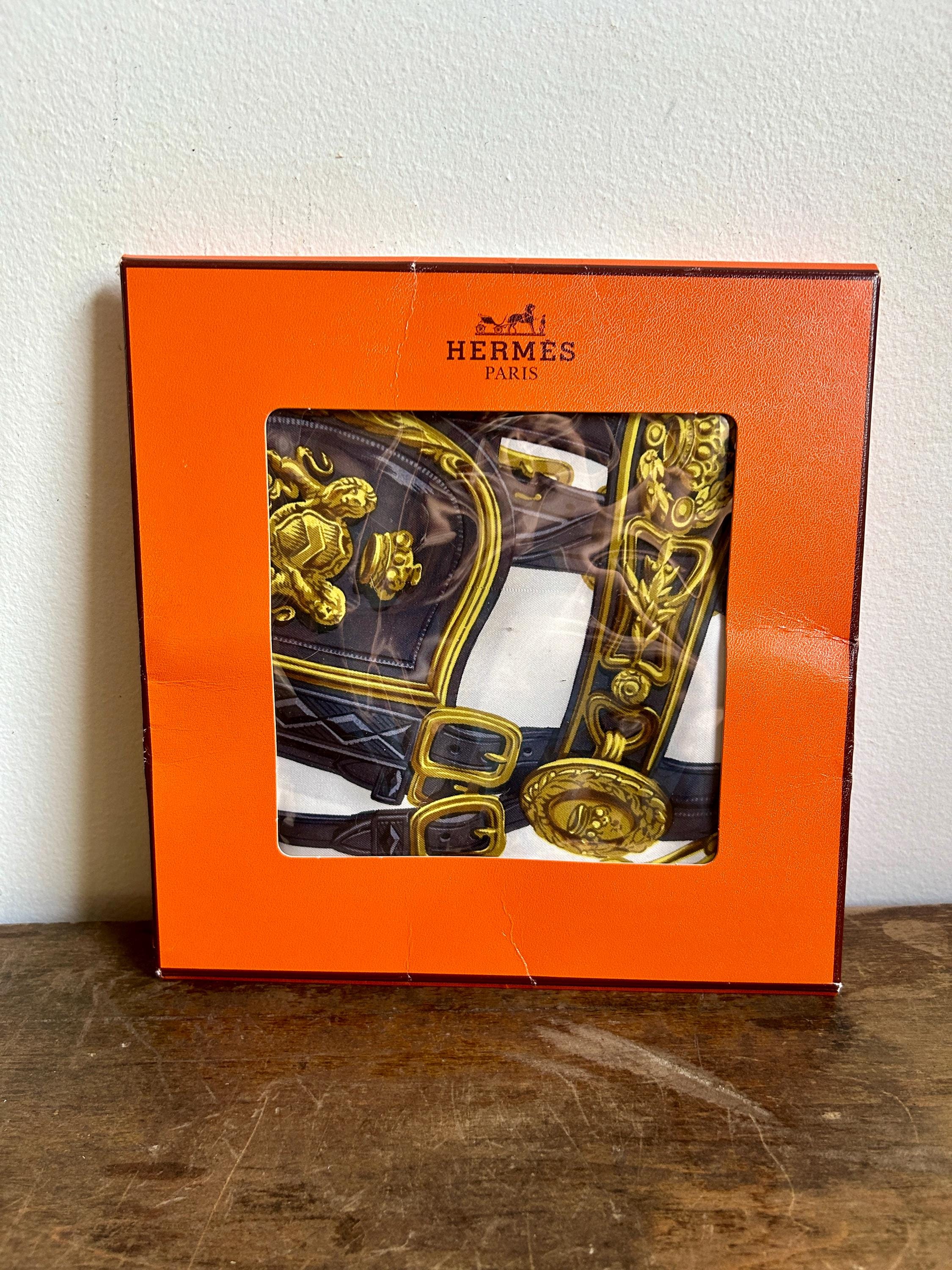 Vintage Hermès Brides De Gala Silk Scarf, Navy 35in X 35in With