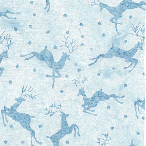 Sky Flying Deer Gray and Blue Batik Clearance cotton Fabric by the yard -  122011510, Christmas fabric