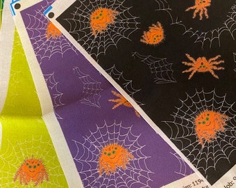 Spiders - Choose from black, purple, or lime green background - fabric - Fat Quarter