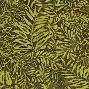 Ferns Batik green quilt fabrics - Choose green/brown or lime green - 111501, batik fabric by the yard