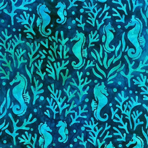 Ocean Seahorses Batik fabric by the yard clearance cotton - AMD-17804-59, batiks sea life, seahorse cotton fabric