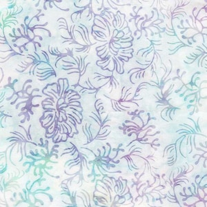 Opal Doodled Foliage Purple and Blue Batik fabric by the yard - Tonga-B8763