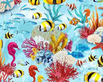 Under the Sea Ocean Creatures Baumwollstoff in großen Mengen – Sea-C7960 – Ausverkaufsartikel