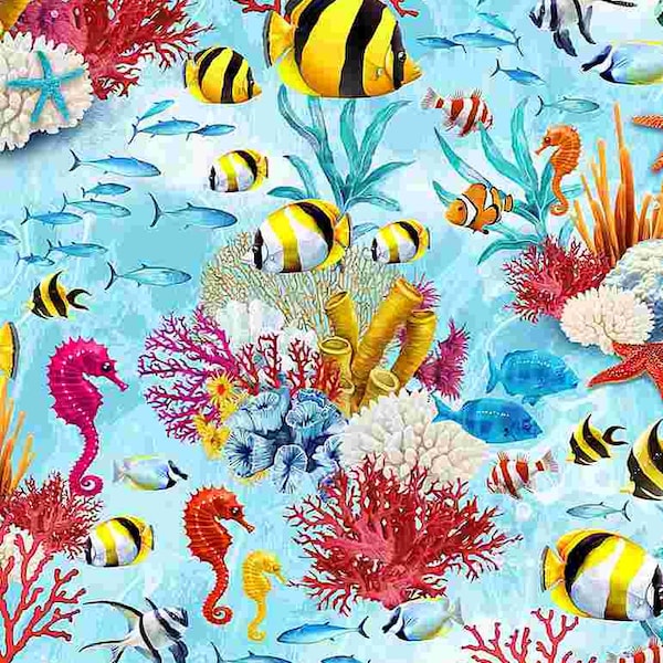 Under the Sea Ocean Creatures Cotton fabric by the yard - Sea-C7960 - clearance sale item