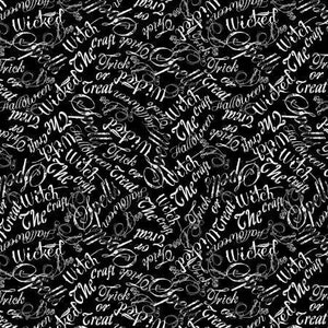 Tela negra con palabras de Halloween - 8400B-12 - Artículo en liquidación, tela de algodón blanco y negro para Halloween