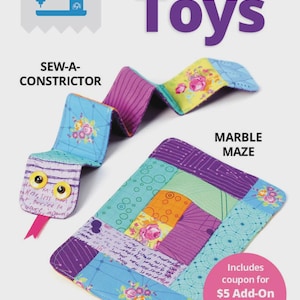 Puede incluir: Imagen de dos juguetes sensoriales hechos a mano: una serpiente y un laberinto de canicas. La serpiente es azul, morada y amarilla con una lengua rosa. El laberinto de canicas es un mosaico de telas azules, moradas, naranjas y verdes. El texto de la imagen dice "Fidget Toys".