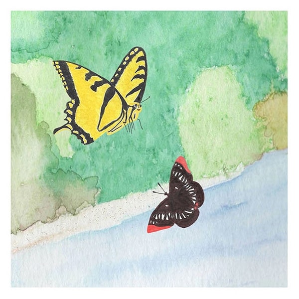 Happy Sammy - Sammy's Quest Scenes fabric - 7-inch square - Lorquin's Admiral Butterfly helps Western Tiger Swallowtail Butterfly - 2 of 9