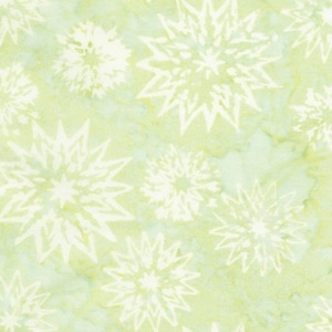 May include: A seamless pattern of white stylised flowers on a light green background.