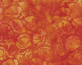 Tissu Batik coquelicots orange par cour - 122004250