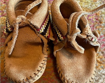 Vintage baby peuter minnetonka suède mocassins leren schoenen maat 2,89