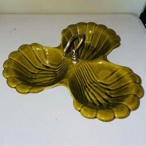 Vintage Green Ceramic california pottery relish candy tray MCM mid century dish