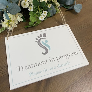 Personalised Logo Treatment In Progress Double Sided Business Door Sign | Open and Close Door Sign | Treatment In Progress Door Hanger