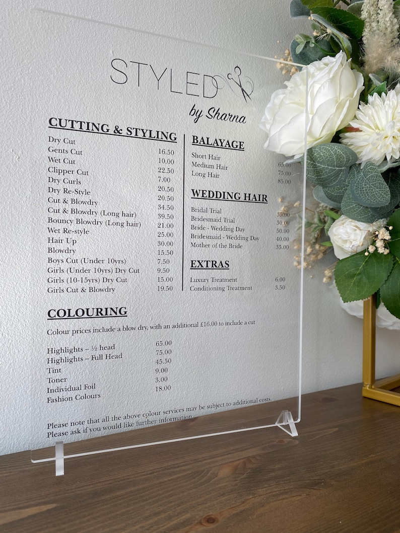 UK PREMIUM Acrylic Price List Beauty Salon Hair Salon Etsy UK