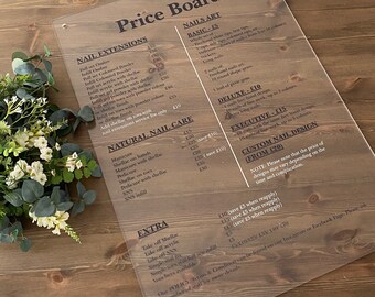 UK Acrylic Price List Printed Price List | Price Board For Small Businesses | Logo Price List Board | Treatment List | Perspex Pricing board