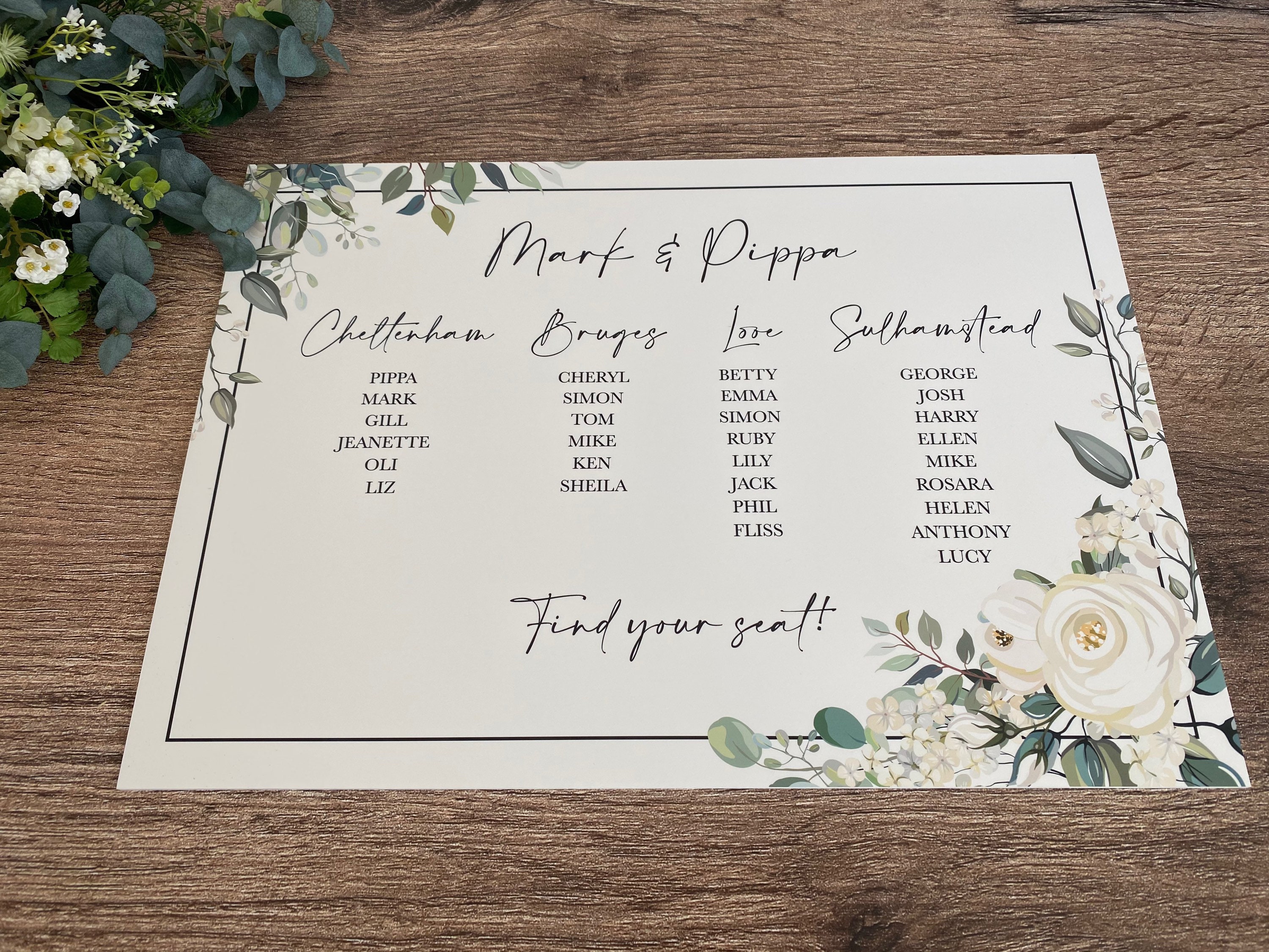 UK BASED Wedding Table Plan Forex Board/pvc Wedding afbeelding