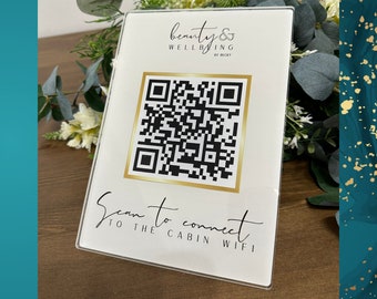 Acrylic QR Code Wifi Sign | Premium 5mm Acrylic Logo Plaque | Wifi Code Scanning Sign | Free Standing Wifi code Social Media Scanner Sign