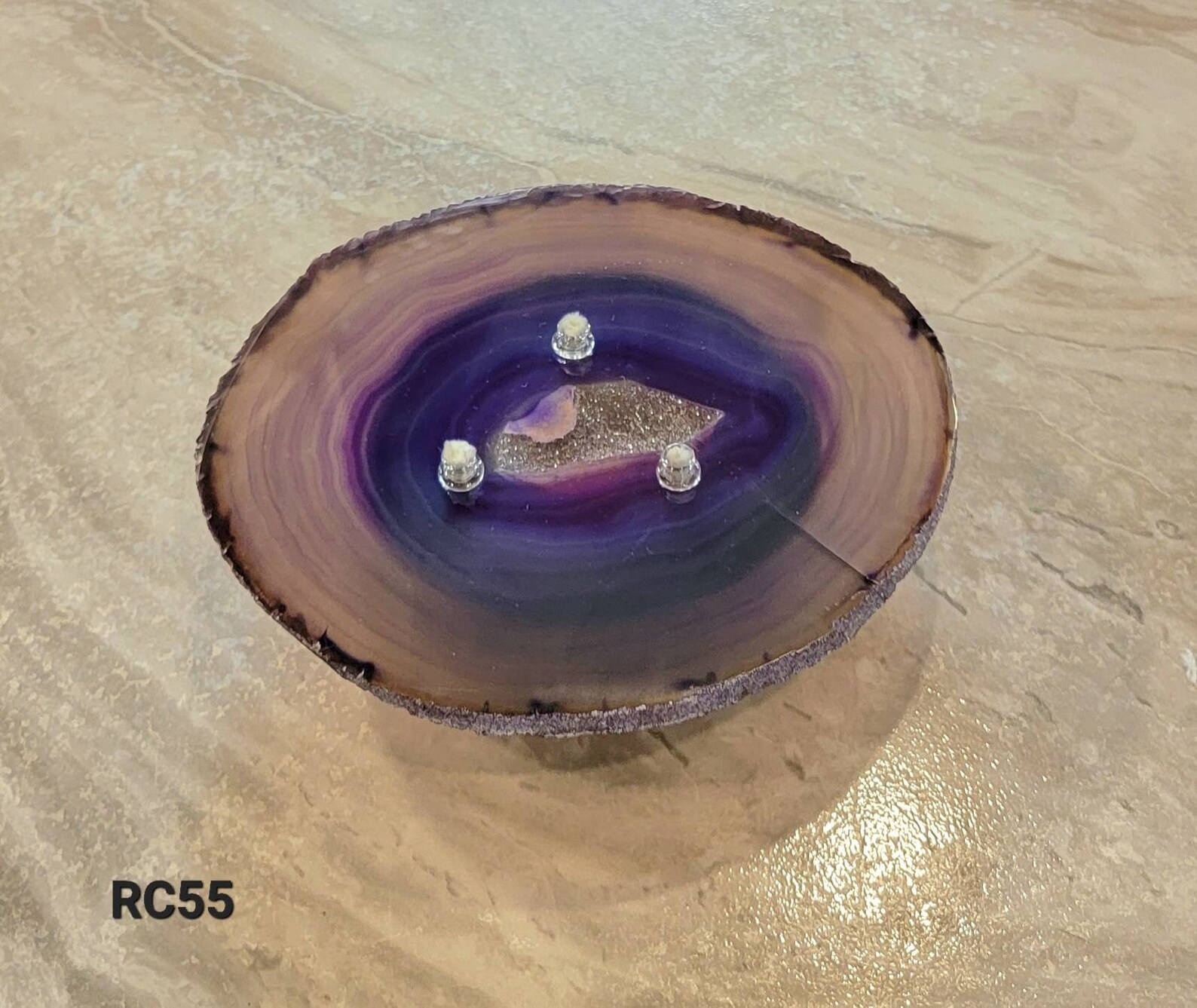 Stone Oil Candle With Cobalt Blue Glazed Pottery Base Etsy