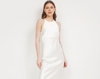 White Wedding Dress, Satin Silk Dress, Prom Multiway Midi Dress, Elegant Dress,  Wedding Guest Dress, Midi Dress, Fairy White Dress