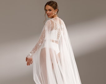 Long Bridal Robe, Sheer wedding robe, Bridal robe, Bridal Party Robes, Bride Robe, Boudoir Robe, Bridal Nightgown, Bride to be Tobe