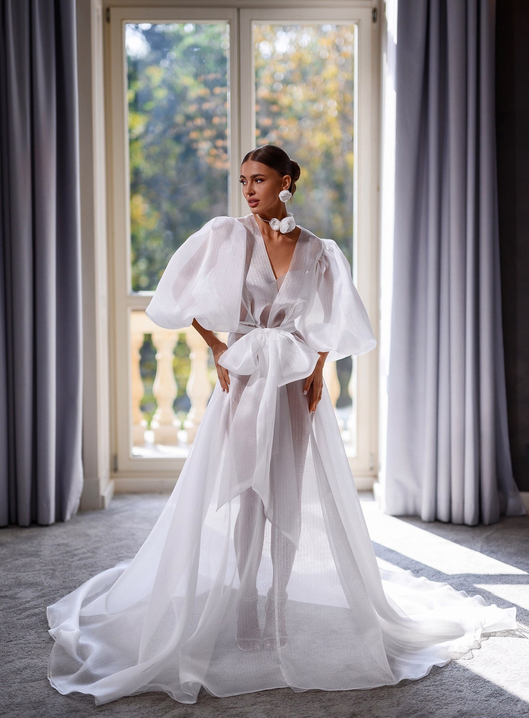 Bridal Lingerie, Long Bridal Robe, Robe With Bow, Bridal Robes, Robe ...