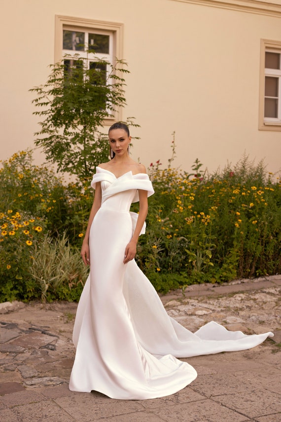 Ivory White Wedding Dress, Unique Bridal Gown, Custom Wedding