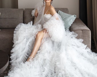 Gorgeous bridal robe, long bridal robe, sheer wedding robe, bridal party robes, bride robe, boudoir robe, bridal photo shoot outfit