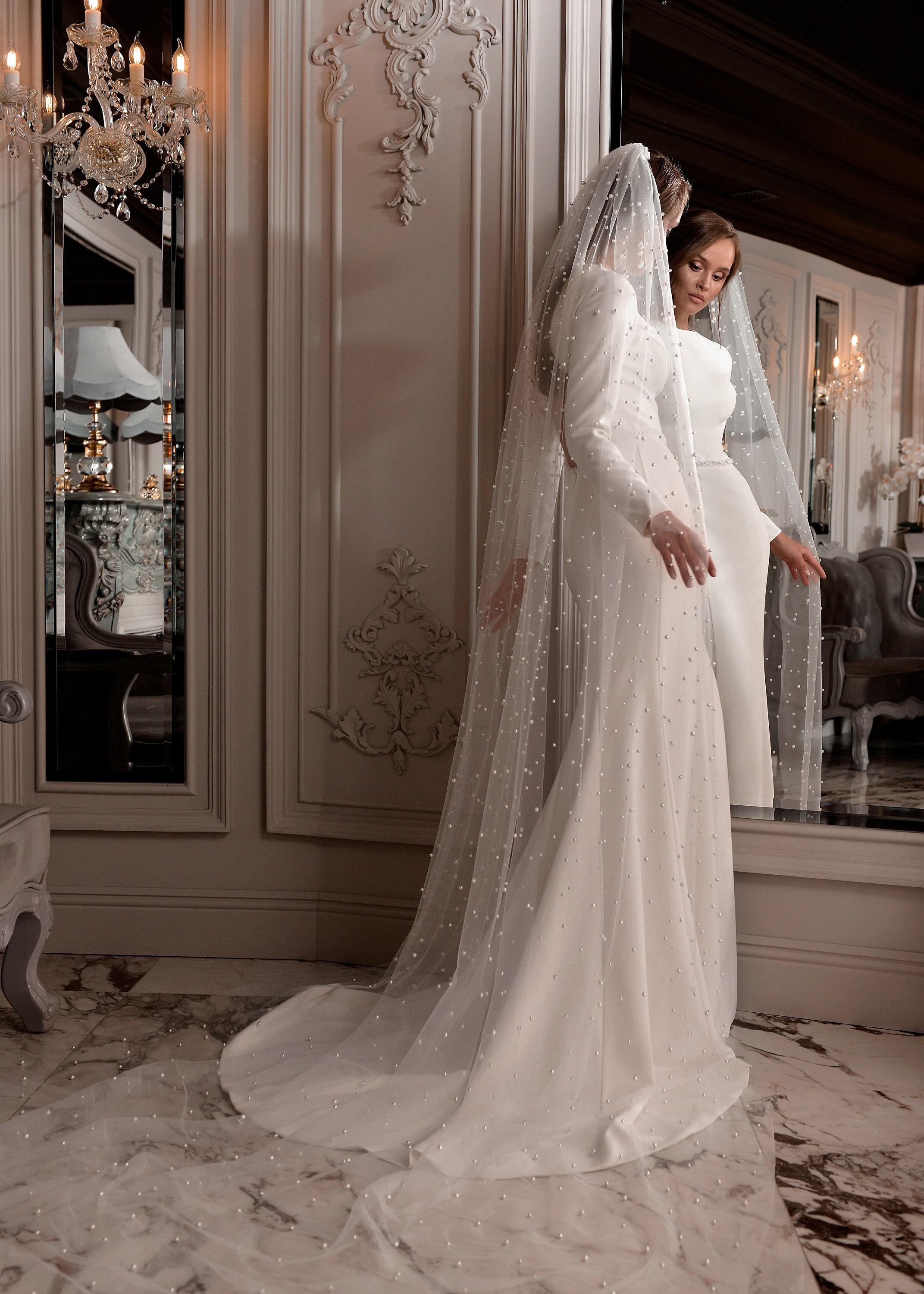 Crepe Wedding Dress Long Sleevebridal Dress Wedding Gown