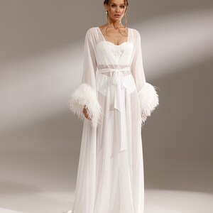 Feather Bridal Robe, Long Bridal Robe, Sheer Wedding Robe, Bridal Party ...