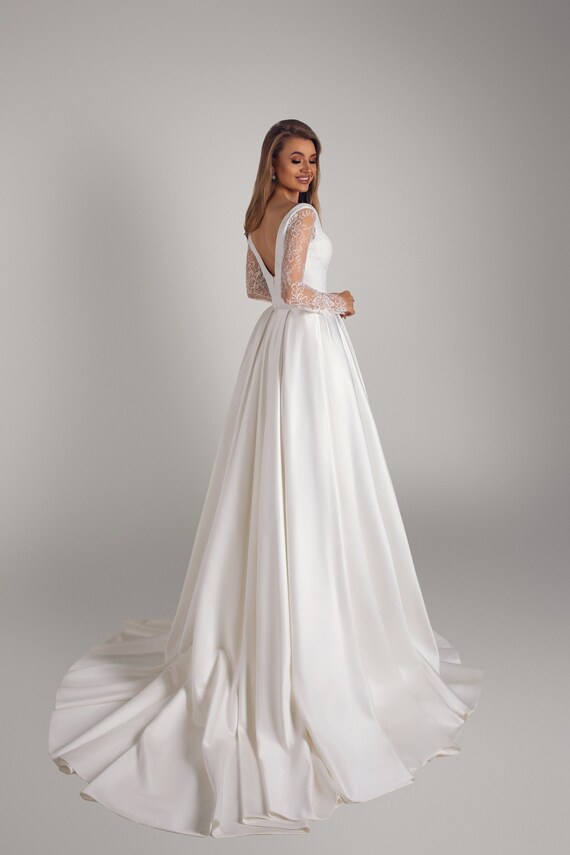 Foto Real Simple De Manga Larga De Raso De La Boda Vestido De Novia Vestido  De Novia Hecho A Medida El Precio De Fábrica descuento \u003e Bodas \u0026 Eventos |  Abvalpo.cl