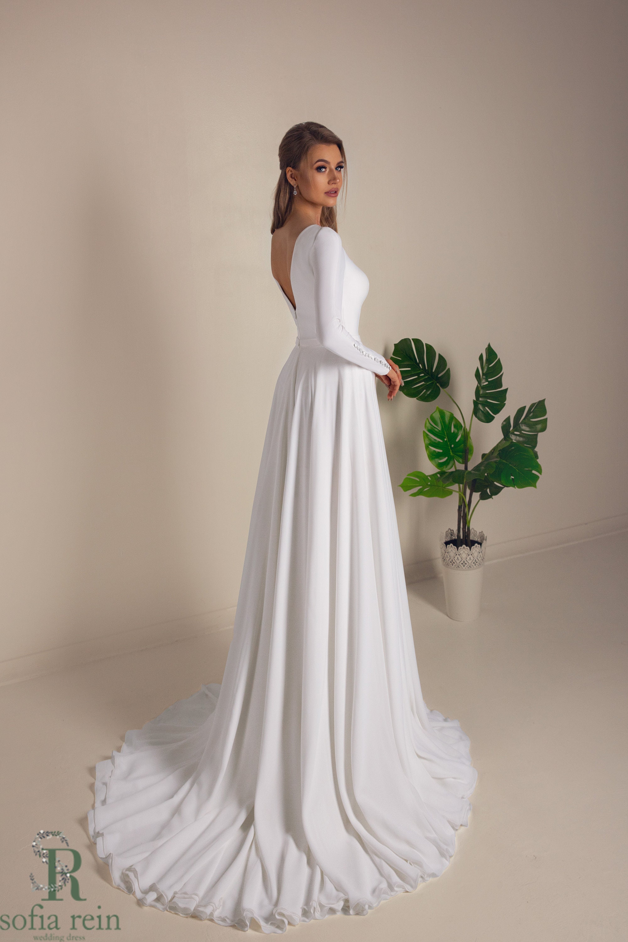 Vestido de novia de crepe y gasa Classic - Etsy España Vestido de novia de crepe y gasa Classic - Etsy España