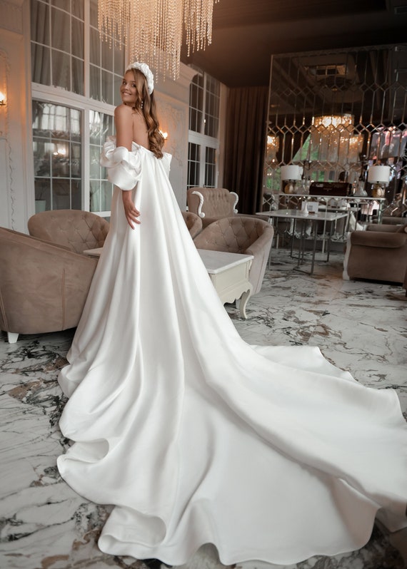 Mikado Wedding Dress With Train Wedding Dress, Modest Wedding