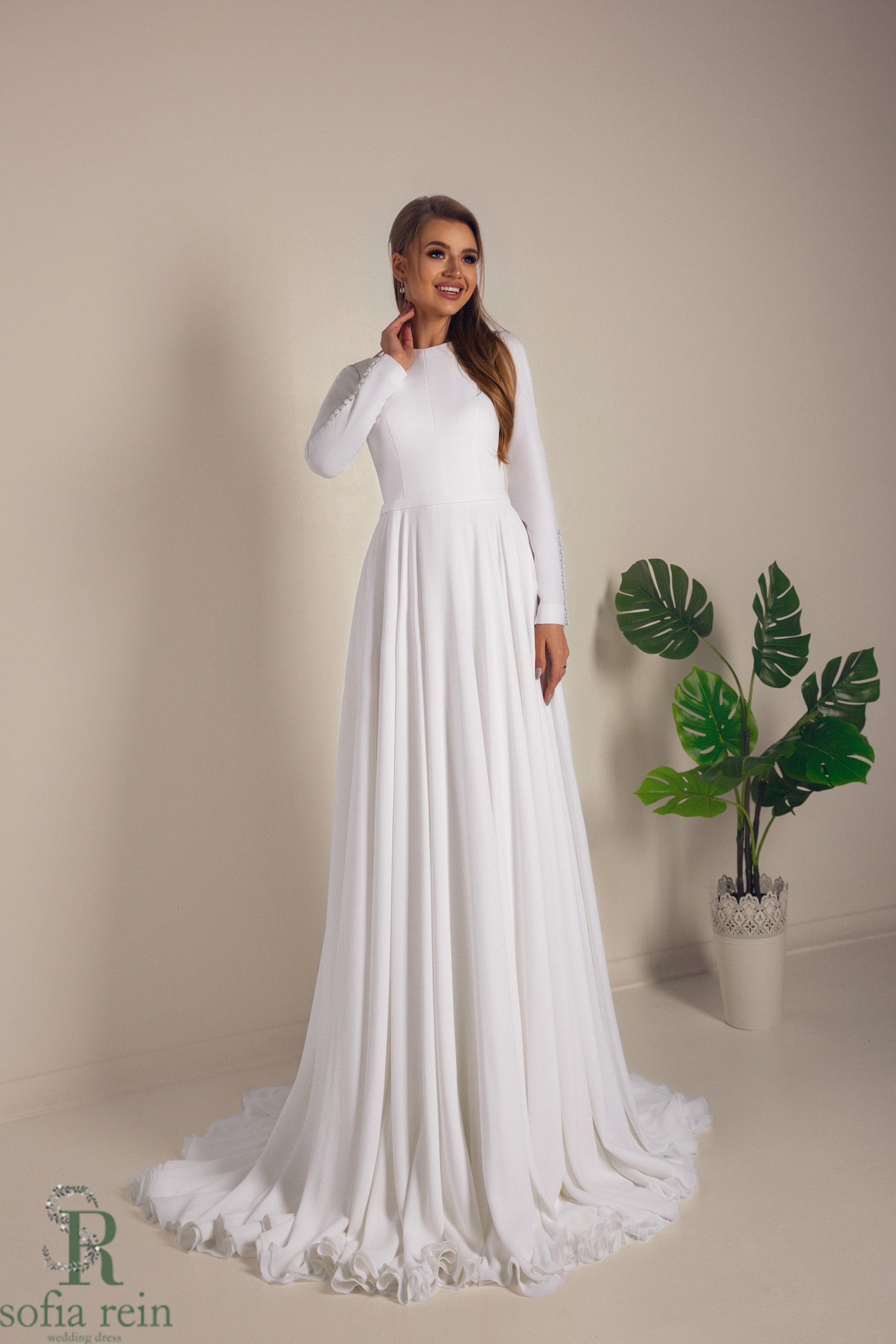 Vestido de novia de crepe y gasa Classic - Etsy España Vestido de novia de crepe y gasa Classic - Etsy España
