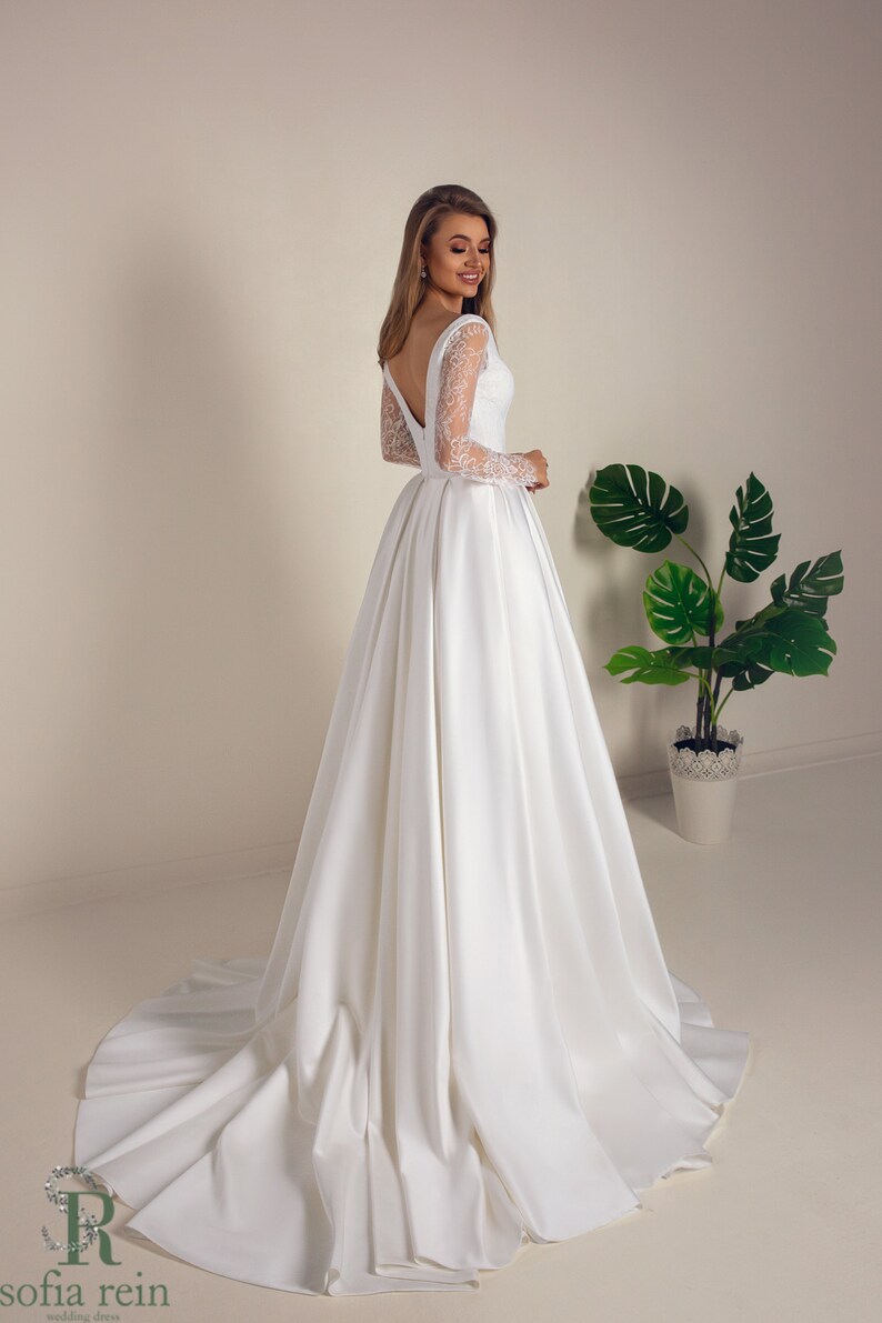 Mikado wedding dress SALE Princess style long sleeves | Etsy